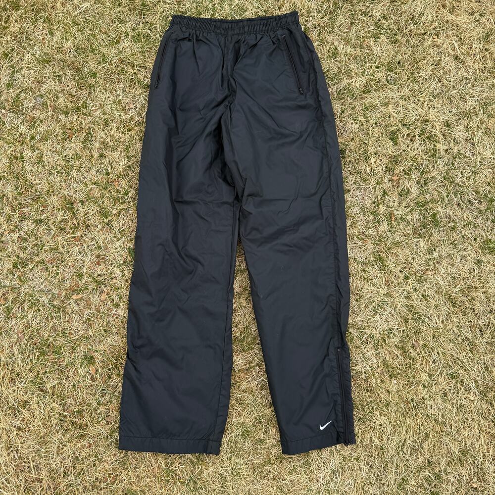 Women's Vintage 2000's Nike Black Nylon Lined Track Pants Sweatpants Sz Medium